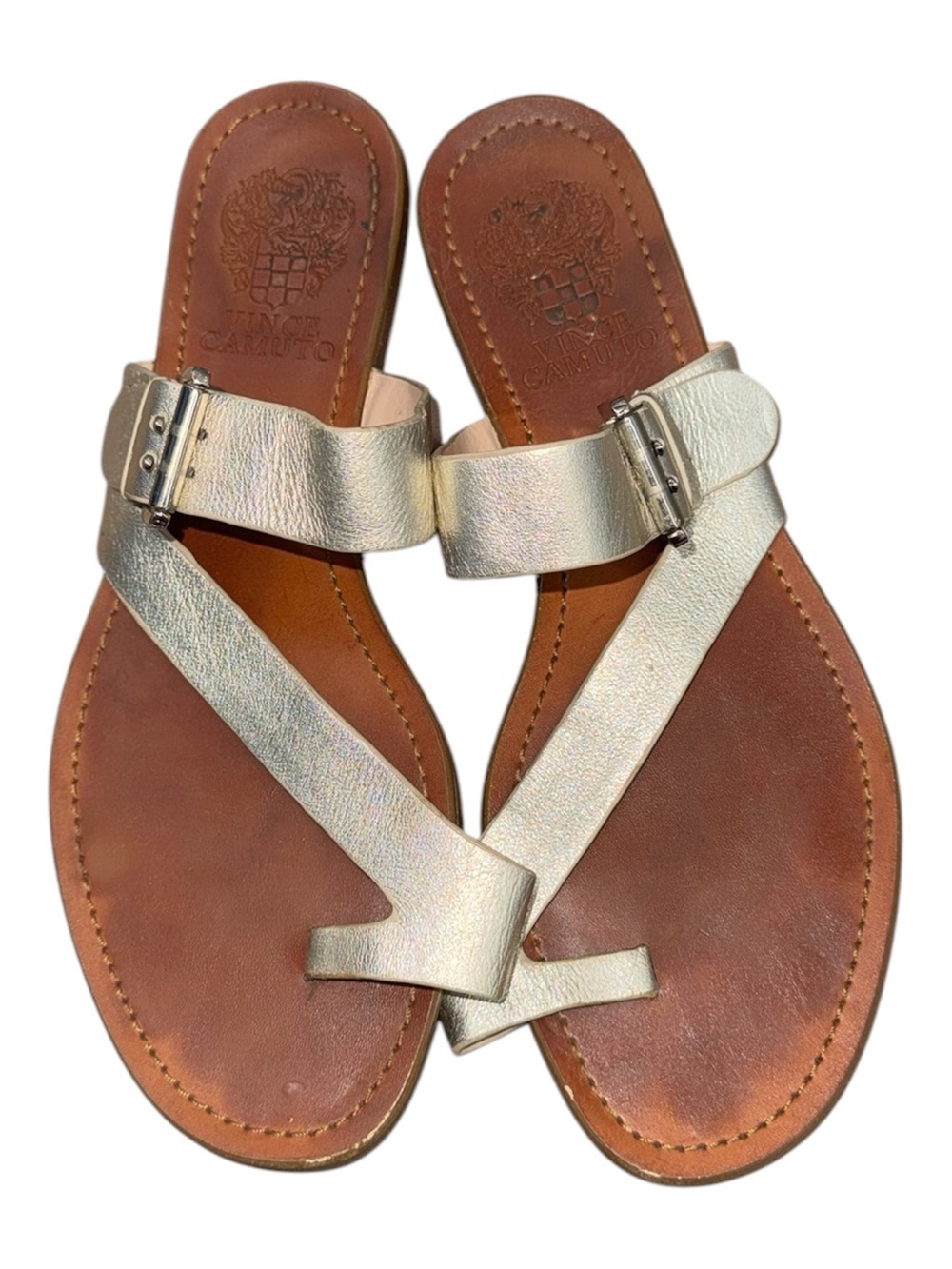 Vince Camuto Metallic Silver Leather Women's Slide Sandals